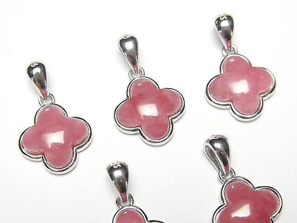 [Video] Russian Imperial Rhodonite AAA- Flower Motif Pendant 11x11mm Silver925 1pc