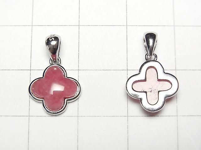 [Video] Russian Imperial Rhodonite AAA- Flower Motif Pendant 11x11mm Silver925 1pc