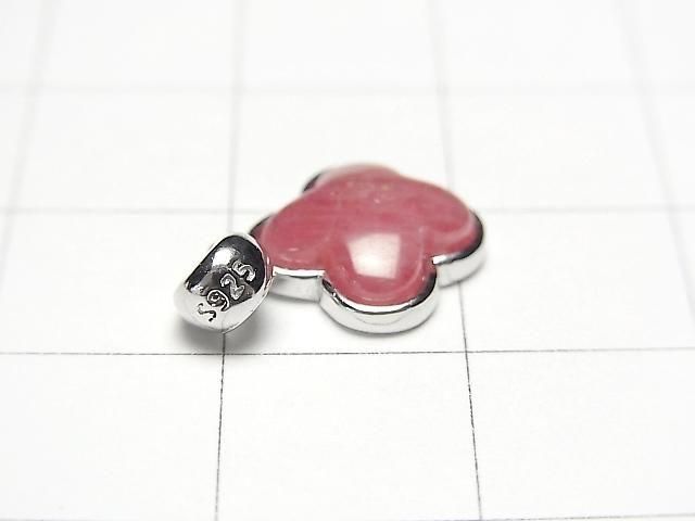 [Video] Russian Imperial Rhodonite AAA- Flower Motif Pendant 11x11mm Silver925 1pc