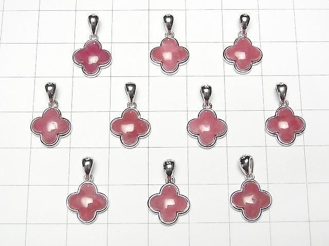 [Video] Russian Imperial Rhodonite AAA- Flower Motif Pendant 11x11mm Silver925 1pc