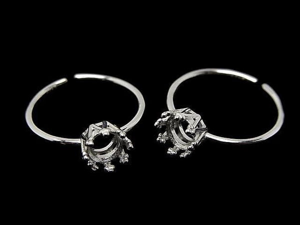 [Video]Silver925 Crown Ring Frame (Prong Setting) Round Faceted 5mm Rhodium Plated Free Size 1pc