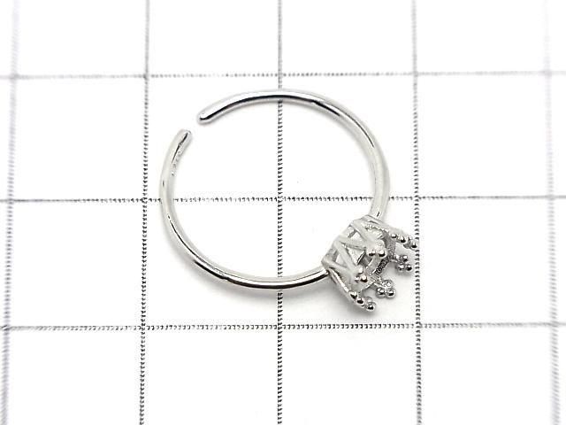 [Video] Silver925 Crown Ring Frame (Prong Setting) Round Faceted 5mm Rhodium Plated One Size Fits All 1pc