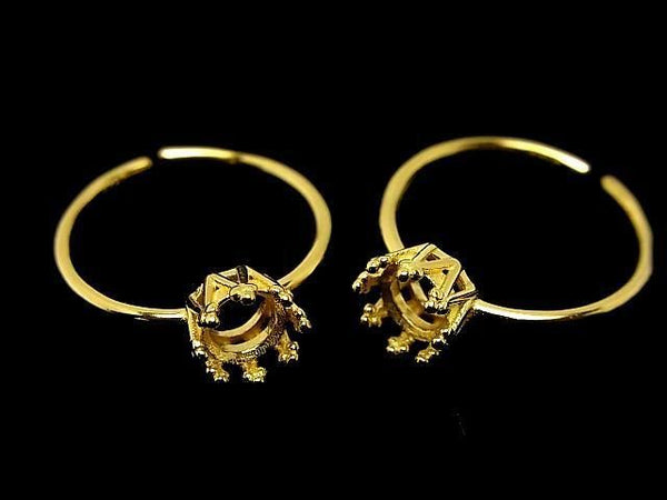[Video]Silver925 Crown Ring Frame (Prong Setting) Round Faceted 5mm 18KGP Free Size 1pc