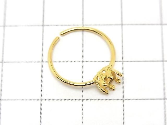 [Video]Silver925 Crown Ring Frame (Prong Setting) Round Faceted 5mm 18KGP Free Size 1pc