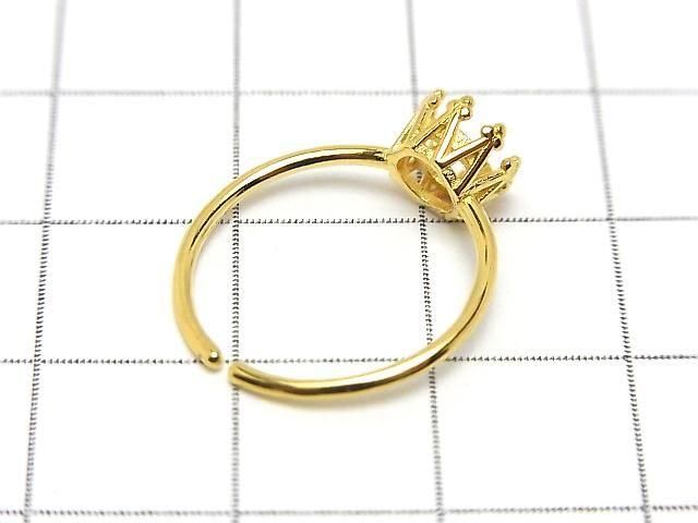 [Video]Silver925 Crown Ring Frame (Prong Setting) Round Faceted 5mm 18KGP Free Size 1pc