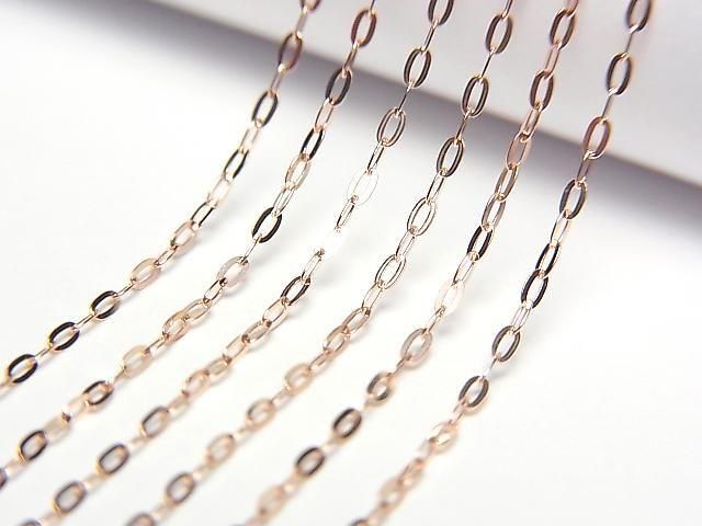 [K10 Or rose] Collier chaîne plate 1mm 1pc perles (environ 16 pouces/40 cm)