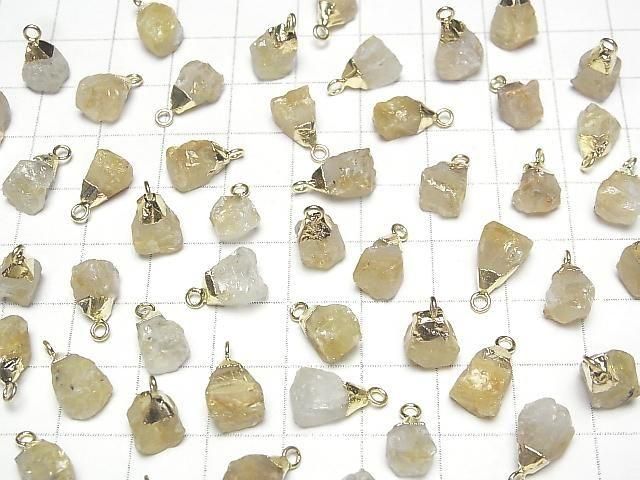 [Video] Rutilated Quartz Rough Rock Charm Gold color 2pcs