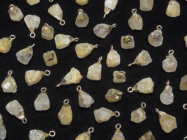 [Video] Rutilated Quartz Rough Rock Charm Gold color 2pcs