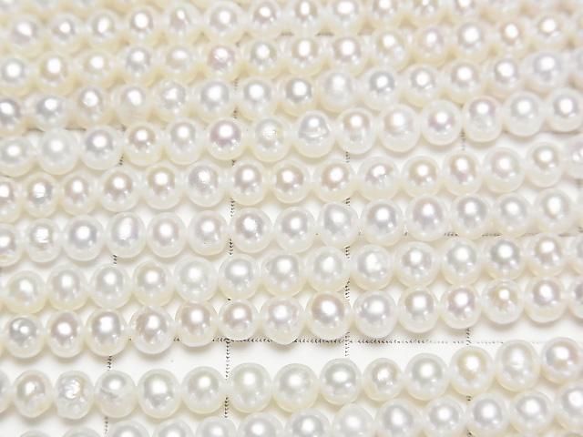 [Video] Fresh Water Pearl AA++ Semi Round -Potato 4mm White 1strand beads (aprx.15inch/37cm)