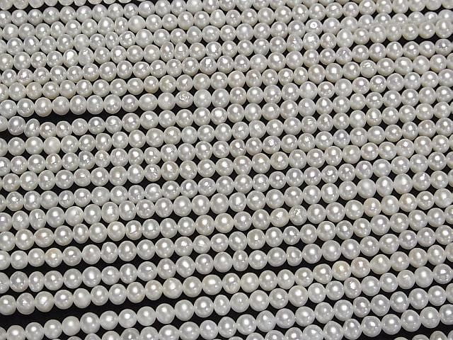 [Video] Fresh Water Pearl AA++ Semi Round -Potato 4mm White 1strand beads (aprx.15inch/37cm)