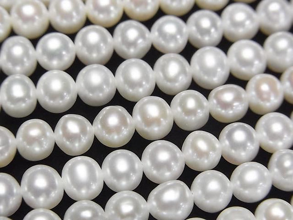 [Video] Fresh Water Pearl AAA- Semi Round -Potato 5-5.5mm White half or 1strand beads (aprx.15inch/37cm)