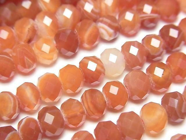 [Video]High Quality! Carnelian ,Sardonyx Faceted Button Roundel 6x6x4mm 1strand beads (aprx.15inch/36cm)