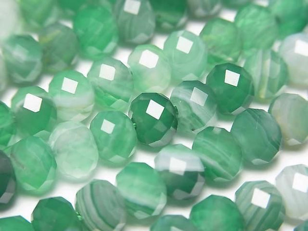 [Video]High Quality! Green Stripe Agate Faceted Button Roundel 6x6x4mm 1strand beads (aprx.15inch/36cm)