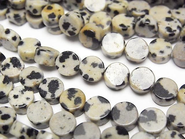 [Video] Dalmatian Jasper Flat Coin 6x6mm 1strand beads (aprx.15inch/37cm)