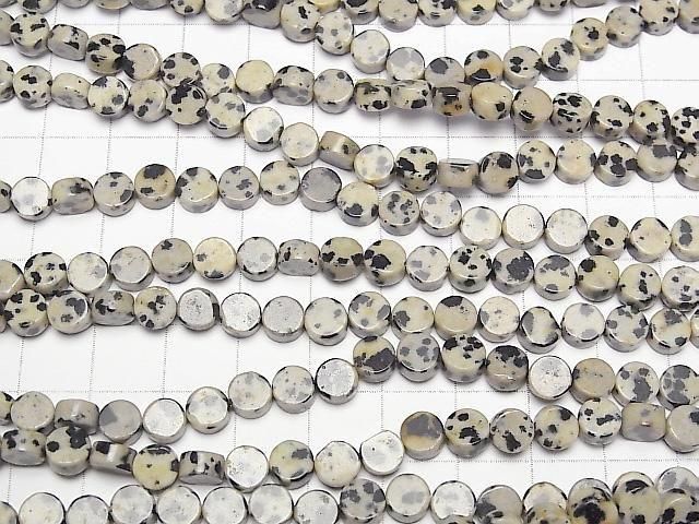 [Video] Dalmatian Jasper Flat Coin 6x6mm 1strand beads (aprx.15inch/37cm)