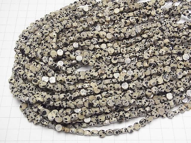 [Video] Dalmatian Jasper Flat Coin 6x6mm 1strand beads (aprx.15inch/37cm)