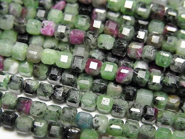 [Video]High Quality! Ruby in Zoisite Cube Shape 3x3x3mm 1strand beads (aprx.15inch/37cm)