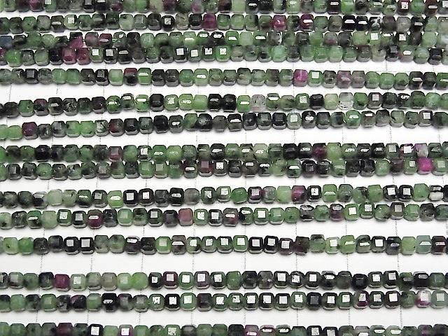 [Video]High Quality! Ruby in Zoisite Cube Shape 3x3x3mm 1strand beads (aprx.15inch/37cm)