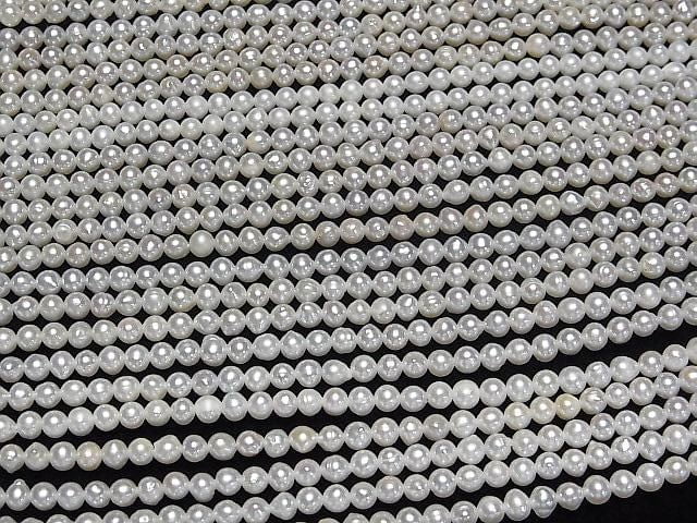 [Video] Fresh Water Pearl AA++ Semi Round -Potato 3.5mm White 1strand beads (aprx.15inch/37cm)