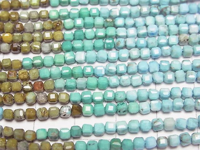 [Video] High Quality! Magnesite Turquoise Cube Shape 2.5x2.5x2.5mm 1strand beads (aprx.15inch/36cm)