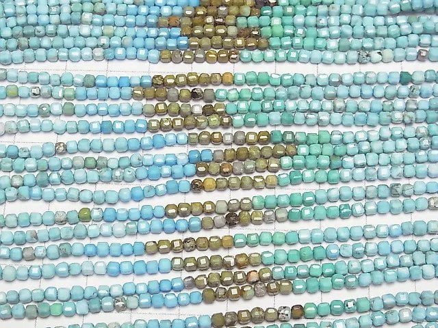 [Video] High Quality! Magnesite Turquoise Cube Shape 2.5x2.5x2.5mm 1strand beads (aprx.15inch/36cm)