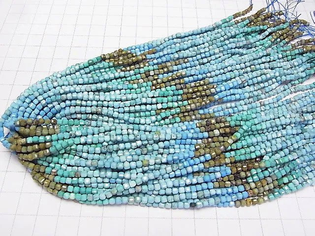 [Video] High Quality! Magnesite Turquoise Cube Shape 2.5x2.5x2.5mm 1strand beads (aprx.15inch/36cm)