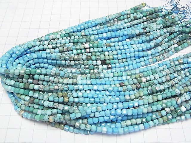 [Video] High Quality! Magnesite Turquoise Cube Shape 3.5x3.5x3.5mm 1strand beads (aprx.15inch/36cm)