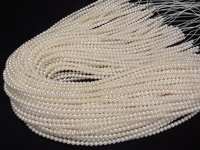 [Video] Fresh Water Pearl AAA- Semi Round 4mm White half or 1strand beads (aprx.15inch/37cm)