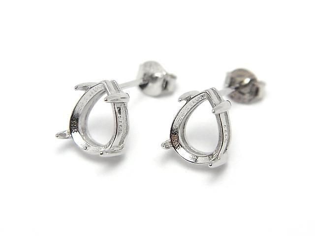 Clous d'oreilles en Argent 925, monture et fermoir pour poire à facettes [6x4mm][8x6mm] Plaqué Rhodium 1 paire (2 pièces)