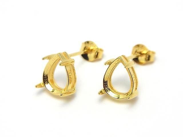 Silver 925 Earstuds/Earrings Frame & Catch, Pear Shape, Faceted [6x4mm][8x6mm], 18KGP, 1 pair (2 pieces)