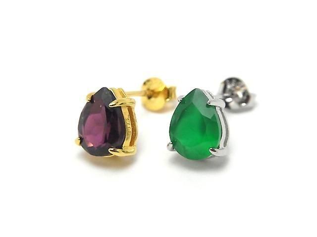 Clous d'oreilles en argent 925, monture et fermoir pour boucles d'oreilles poire à facettes [6x4mm][8x6mm] Plaqué or 18 carats 1 paire (2 pièces)