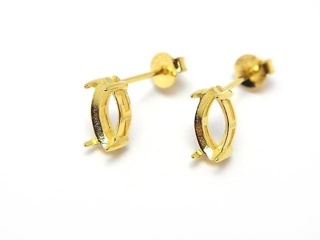 [Video] Silver925 Earstuds Earrings Frame & Catch Marquise Faceted 8x4mm 18KGP 1 pair (2 pieces)