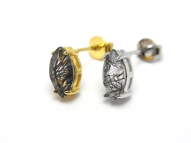 [Video] Silver925 Earstuds Earrings Frame & Catch Marquise Faceted 8x4mm 18KGP 1 pair (2 pieces)