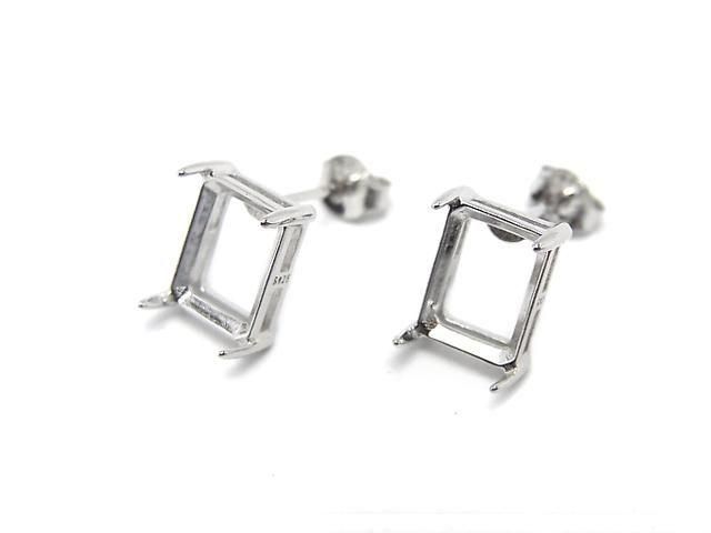 [Video] Silver925 Earstuds Earrings Frame & Catch for Rectangle Faceted Earrings [6x4mm][8x6mm] Rhodium Plated 1 pair (2 pieces)
