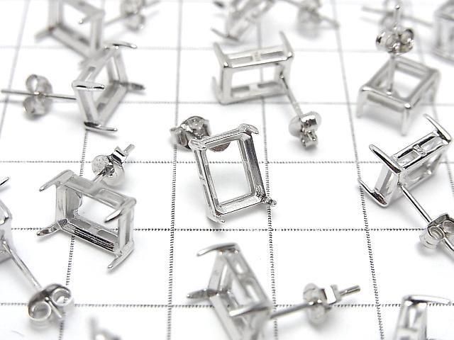 [Video]Silver925 Earstuds Earrings Frame & Backing for Rectangle Faceted [6x4mm][8x6mm] Rhodium Plated 1pair (2 pieces)