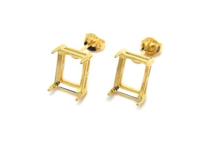 [Video] Silver925 Earstuds Earrings Frame & Catch for Rectangle Faceted Earrings [6x4mm][8x6mm] 18KGP 1 pair (2 pieces)