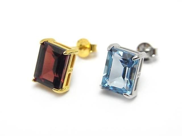 [Video] Silver925 Earstuds Earrings Frame & Catch for Rectangle Faceted Earrings [6x4mm][8x6mm] 18KGP 1 pair (2 pieces)