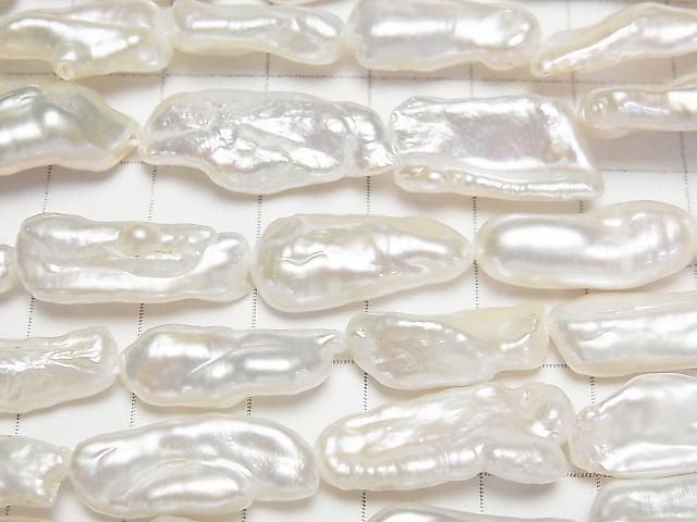 [Video] Fresh Water Pearl, Keshi Pearl Stick 14-27mm White 1strand beads (aprx.15inch/36cm)