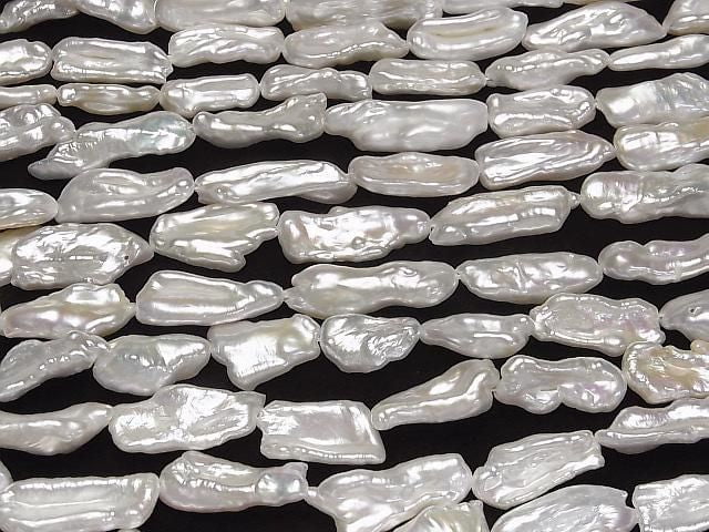 [Video] Fresh Water Pearl, Keshi Pearl Stick 14-27mm White 1strand beads (aprx.15inch/36cm)