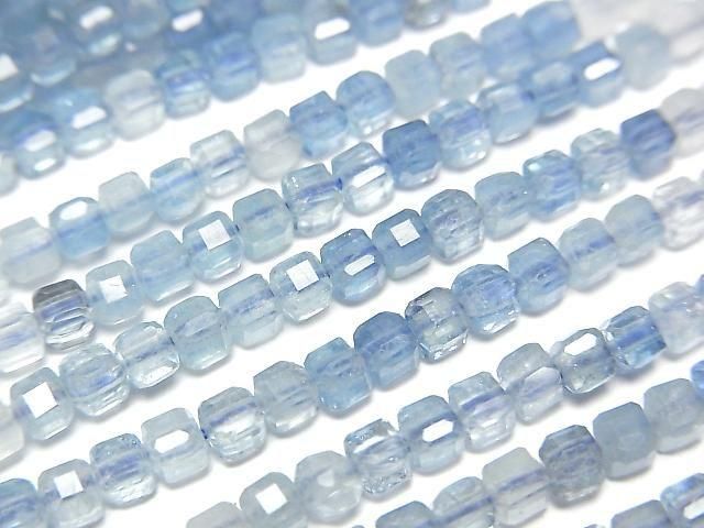 [Video] High Quality! Aquamarine AAA- Cube Shape 3x3x3mm Color Gradation 1strand beads (aprx.15inch/38cm)