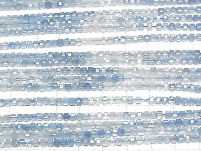 [Video] High Quality! Aquamarine AAA- Cube Shape 3x3x3mm Color Gradation 1strand beads (aprx.15inch/38cm)