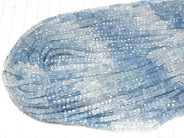 [Video] High Quality! Aquamarine AAA- Cube Shape 3x3x3mm Color Gradation 1strand beads (aprx.15inch/38cm)