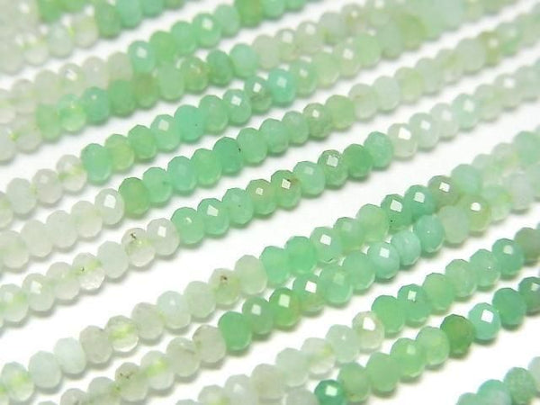 [Video]High Quality! Chrysoprase AA Faceted Button Roundel 2.5x2.5x1.5mm Color Gradation 1strand beads (aprx.15inch/37cm)