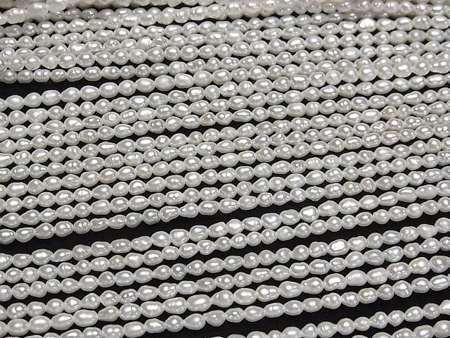 [Video] Fresh Water Pearl AA+ Rice 3.5x3x3mm White 1strand beads (aprx.15inch/38cm)