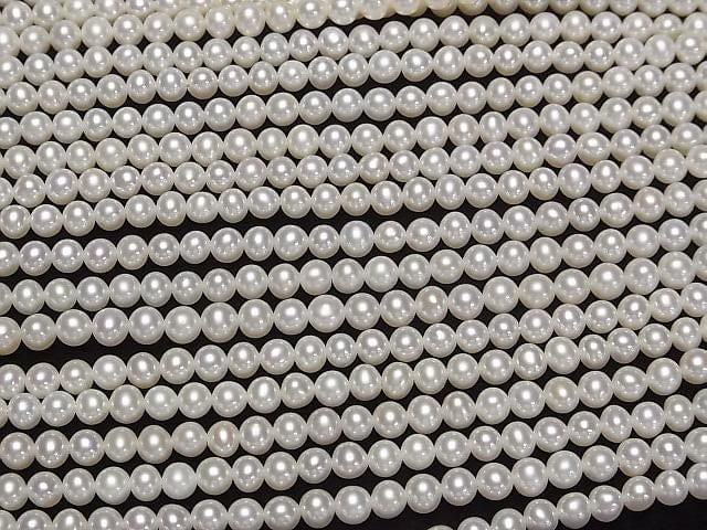 [Video] Fresh Water Pearl AAA- Semi Round -Potato 4-4.5mm White half or 1strand beads (aprx.15inch/37cm)