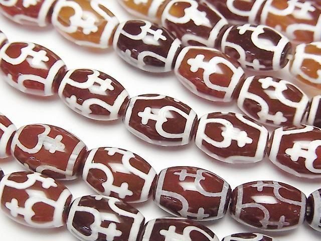 [Video] Treasure Vase Dzi Bead (Houbin Tenju) Rice 12x8x8mm Red Brown 1-strand beads (approx. 13inch/32cm)