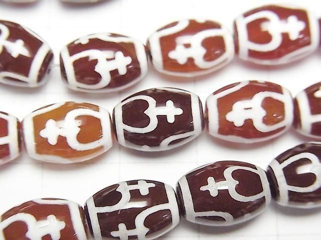 [Video] Treasure Vase Dzi Bead (Houbin Tenju) Rice 12x8x8mm Red Brown 1-strand beads (approx. 13inch/32cm)