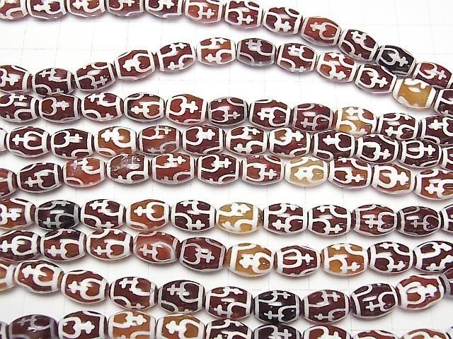 [Video] Treasure Vase Dzi Bead (Houbin Tenju) Rice 12x8x8mm Red Brown 1-strand beads (approx. 13inch/32cm)