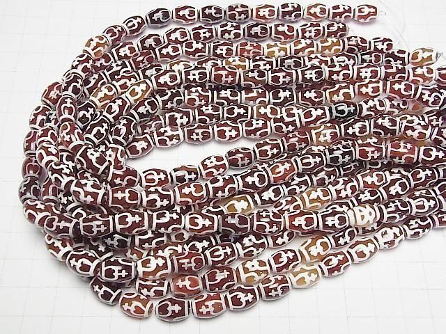 [Video] Treasure Vase Dzi Bead (Houbin Tenju) Rice 12x8x8mm Red Brown 1-strand beads (approx. 13inch/32cm)