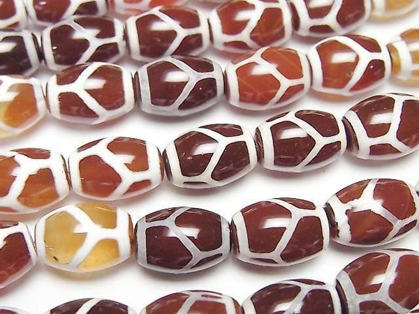 [Video] Tortoiseshell Longevity Dzi Bead (Kikkouchoju Tenju) Rice 12x8x8mm Red Brown 1strand beads (aprx.13inch/32cm)